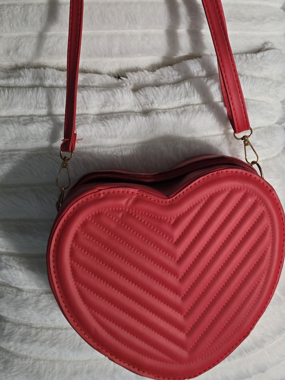 Heart-Shaped Quilted Crossbody Bag in Red - Women